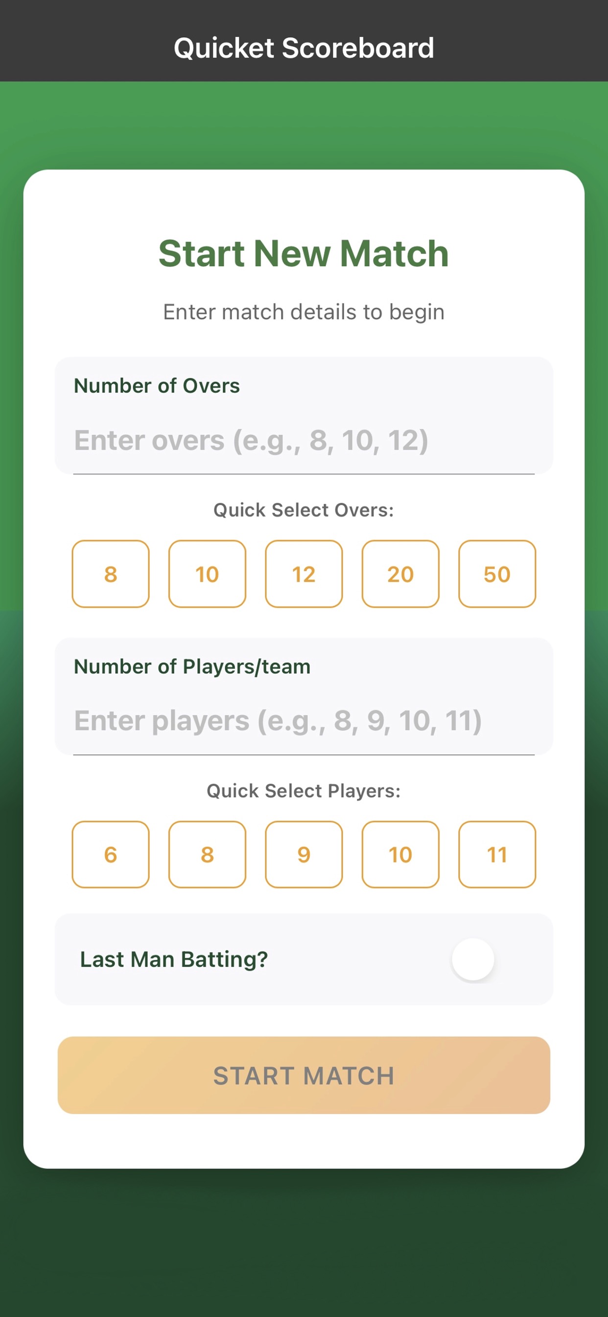 Match Setup